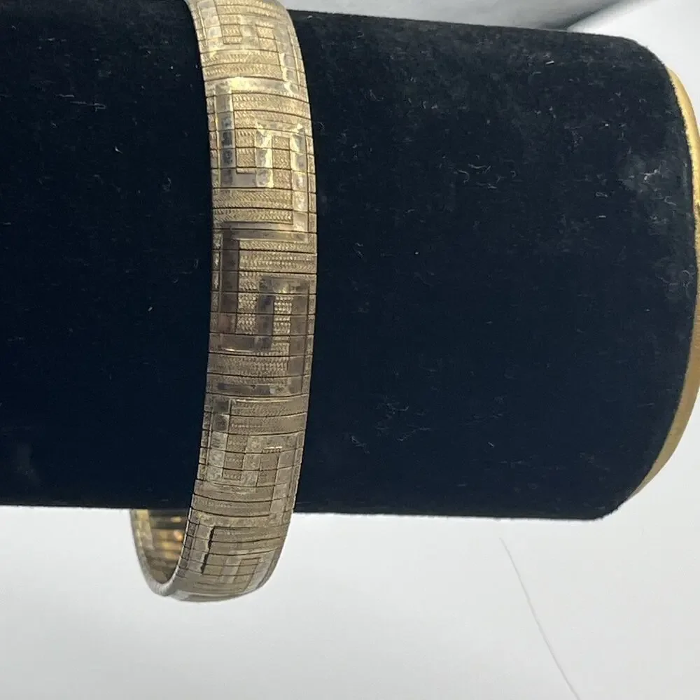 JCM Texture Flexi Sterling Silver 925 Gold Tone Bracelet Greek Key Pattern Vntg